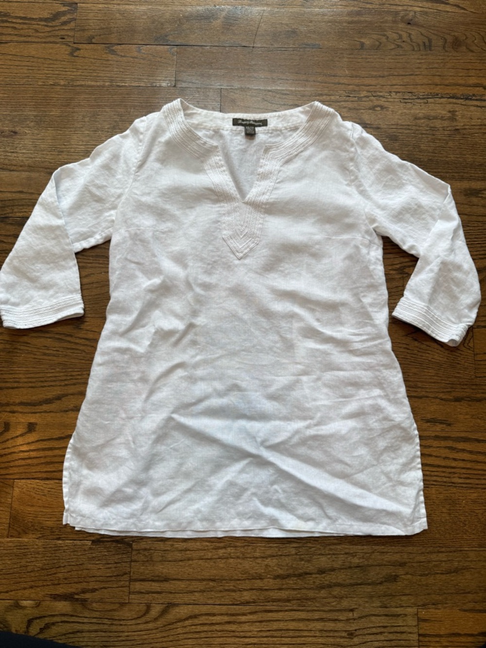 Tommy Bahama White Linen Embroidered Tunic Top XS